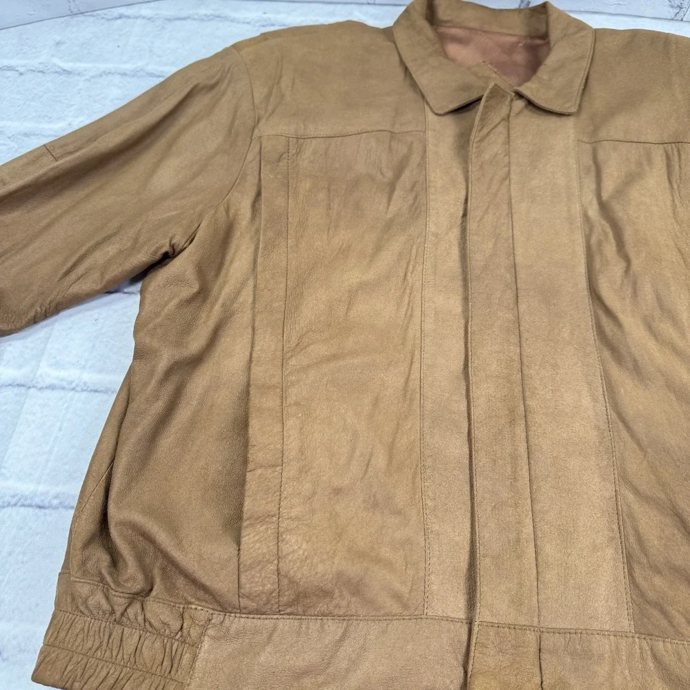 Vintage Remy‎ Mens Size 44 Leather Bomber Jacket Camel Brown Butter Soft Zip USA